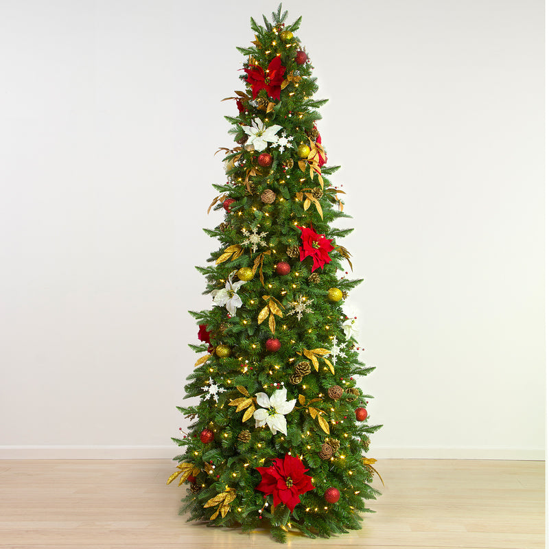 Easy Treezy 7.5 Foot Pre-Lit Douglass Fir Artificial Christmas Tree, Red/Gold
