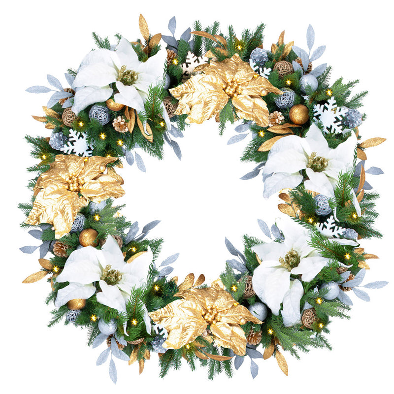 Easy Treezy 30" Pre-Lit White Light Pine Holiday Christmas Wreath, Silver/Gold