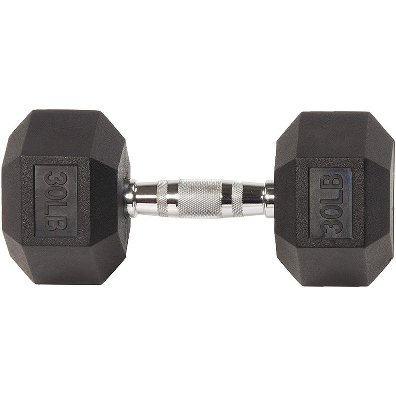 Sporzon Single Rubber Encased Hexagon Handheld Free Weight Dumbbell, 30 Pounds