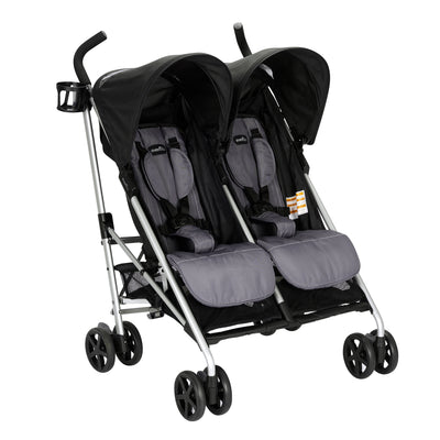 Evenflo Minno Double Seat Compact Fold Twin Baby Travel Stroller, Glenbarr Grey