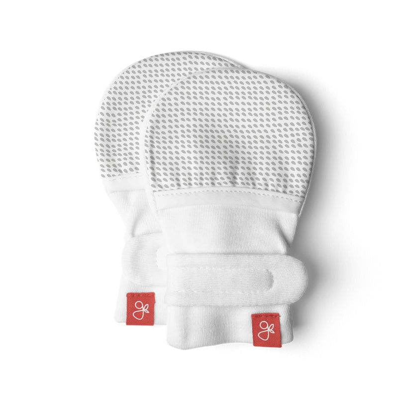 Goumikids Organic Stay On No Scratch Baby Infant Hand Mittens, 3-6M Drops Gray