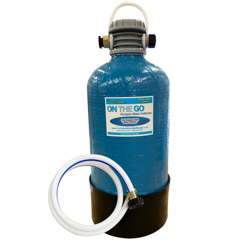 On The Go Large Portable Double Standard Water Softener w/ Brass Fittings, Blue