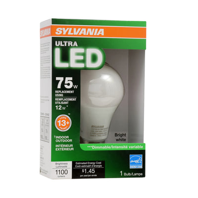 SYLVANIA Ultra 75W Equivalent 12W Dimmable A19 LED Bulb, Bright White (3 Pack)