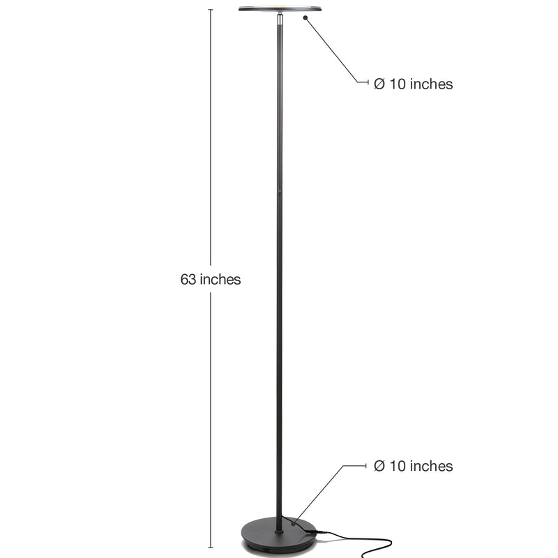 Brightech Sky LED Torchiere Super Bright Standing Touch Sensor Floor Lamp, Black