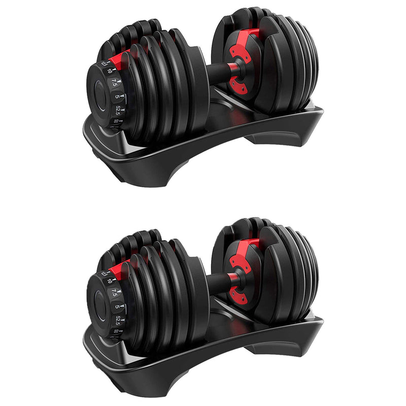 HolaHatha 5 to 52.5 Pound Adjustable Dumbbell Home Gym Equipment (2 Pack)