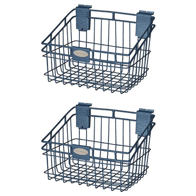 Suncast Storage Trends Slatwall Mounted Metal Wire Basket, Blue (2 Pack)