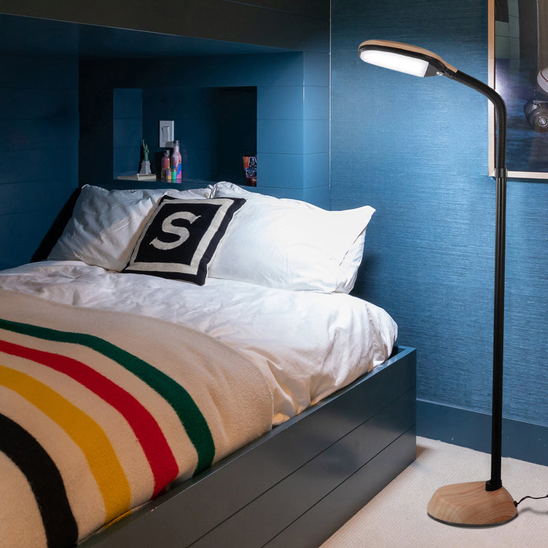 Brightech Litespan Daylight LED Floor Lamp with Adjustable Reading Light, Wood