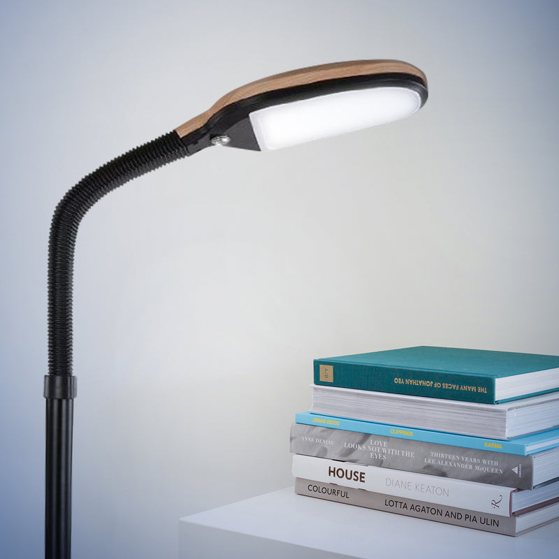 Brightech Litespan Daylight LED Floor Lamp with Adjustable Reading Light, Wood