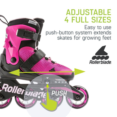 Rollerblade USA Microblade Girls Adjustable Fitness Inline Skate, Medium, Pink