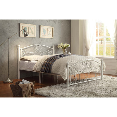 Homelegance Pallina Full Size Metal Platform Bed Frame with Headboard, White - VMInnovations
