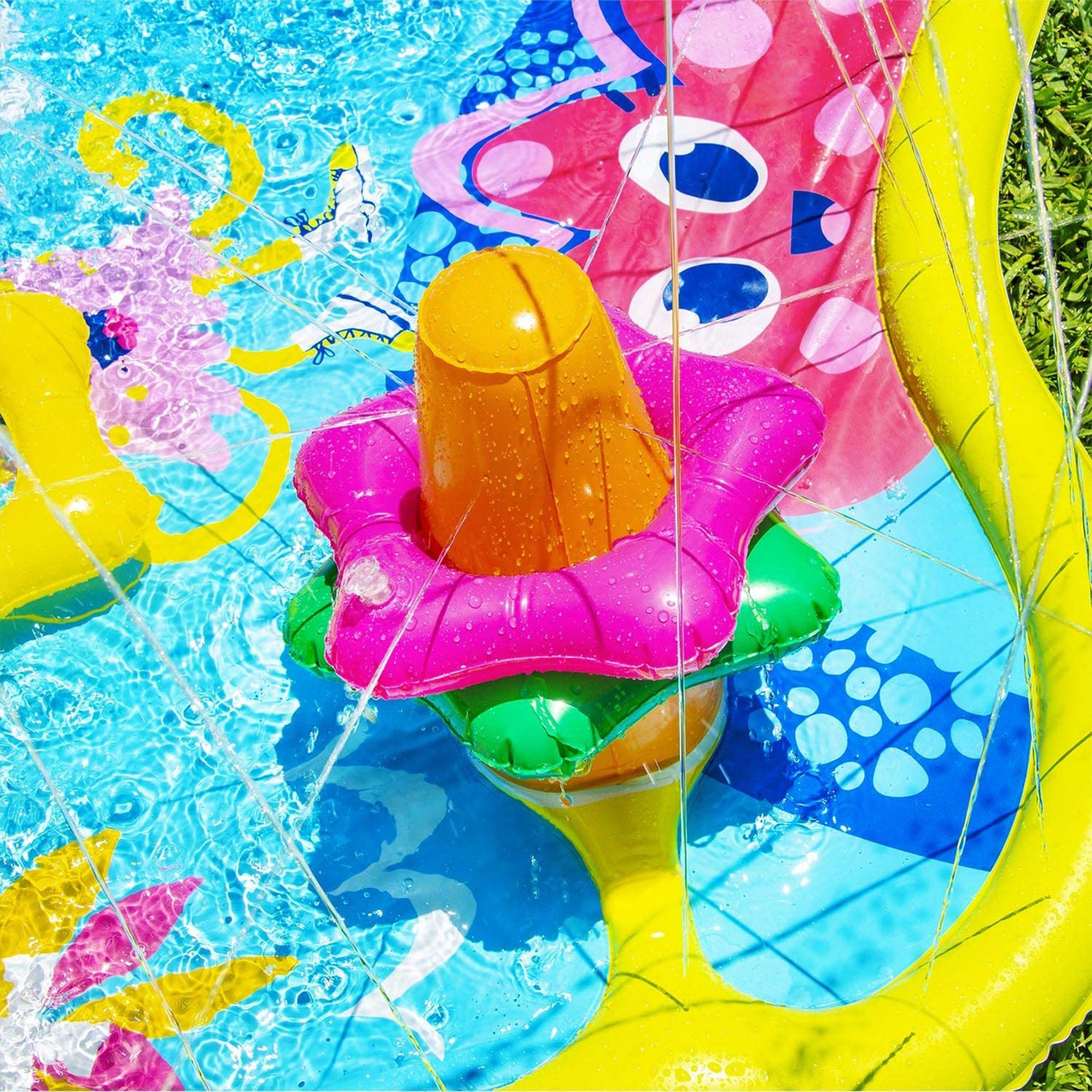 Banzai Splish 'N Splash Kids Inflatable Outdoor Water Park Play Mat with Slide - VMInnovations