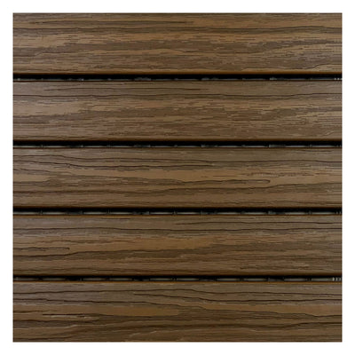 AURA 12" x 12" Polymer Outdoor Patio Deck Tile, Walnut Brown (6 Pack) (Open Box)