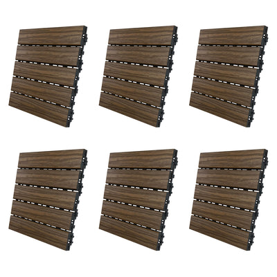 AURA 12" x 12" Polymer Outdoor Patio Deck Tile, Walnut Brown (6 Pack) (Open Box)