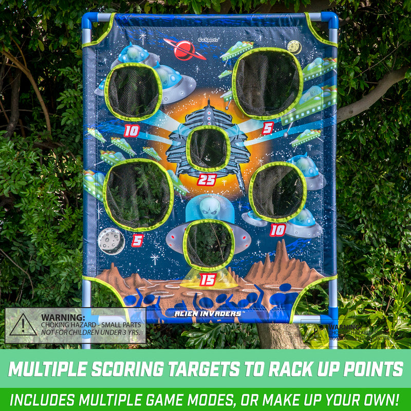 GoSports Foam Fire Alien Invaders Game Set with Target, 2 Toy Blasters and Balls