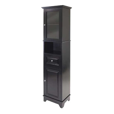 Winsome Alps Tall Wooden Linen Storage Cabinet with 2 Doors and 1 Drawer, Black