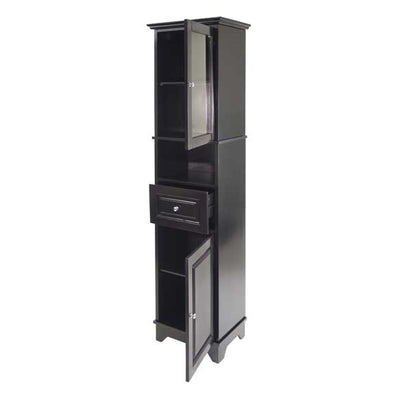 Winsome Alps Tall Wooden Linen Storage Cabinet with 2 Doors and 1 Drawer, Black