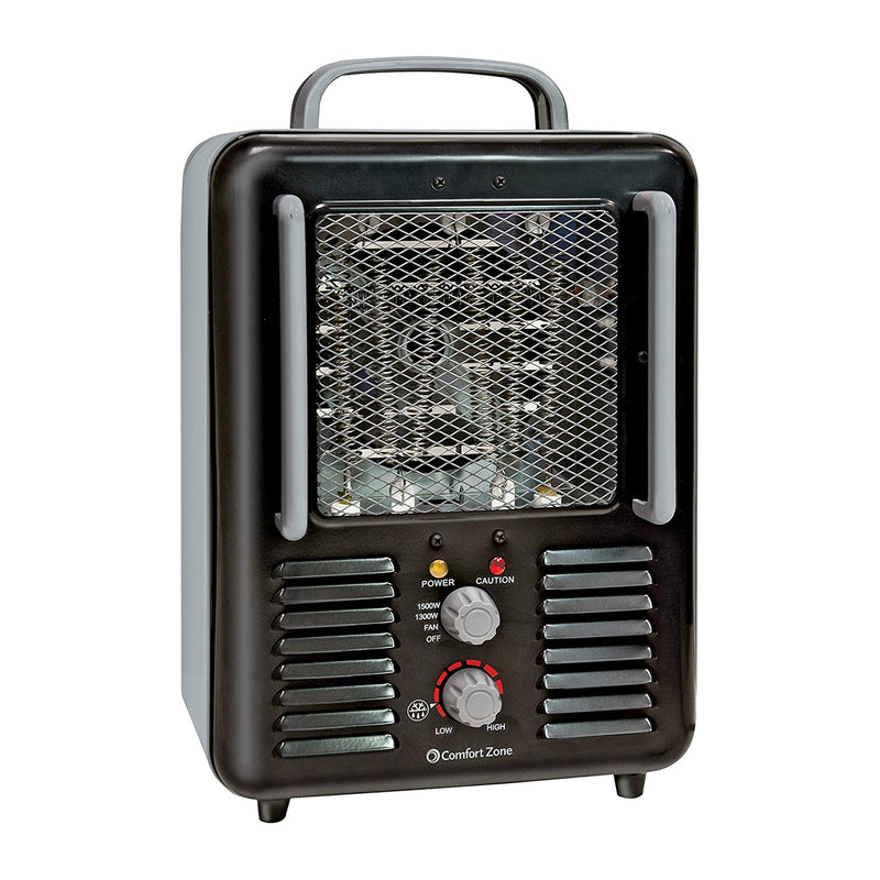 Comfort Zone Compact Portable Electric Utility Space Heater Personal Fan, Black