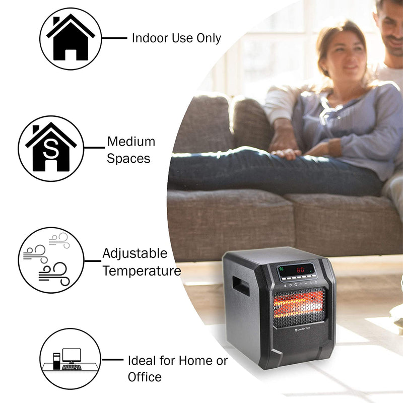 Comfort Zone Digital Infrared Quartz Home Cabinet Space Heater w/ Remote Control