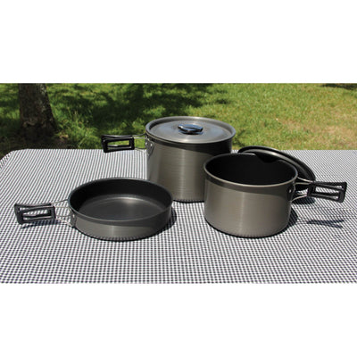 Texsport 13414 Trailblazer Black Ice Hard Anodized Camping Cookware Pans Set