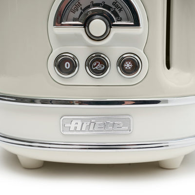 Ariete 155 Vintage Style 750 Watt 2 Slice Toaster With Defrost and Reheat, Beige