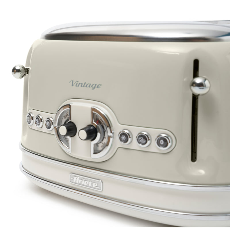 Ariete 156 Vintage Style 1500W 4 Slice Toaster With Defrost and Reheat, Beige