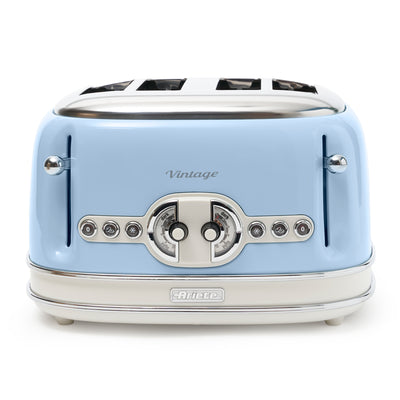 Ariete 156 Vintage Style 1500W 4 Slice Toaster With Defrost and Reheat, Blue