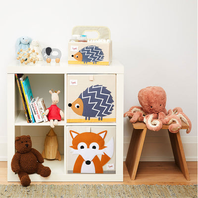 3 Sprouts Kids Foldable Fabric Storage Cube Bin Box, Fox & Hedgehog (2 Pack)