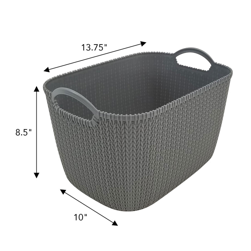 Homz 13.75 In x 10 In Rattan Large Plastic Storage Bin Basket Organizer, Gray