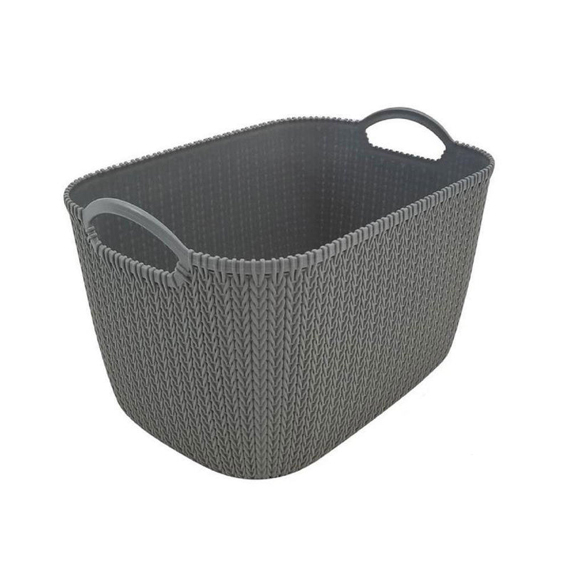 Homz 13.75 In x 10 In Rattan Large Plastic Storage Bin Basket Organizer, Gray