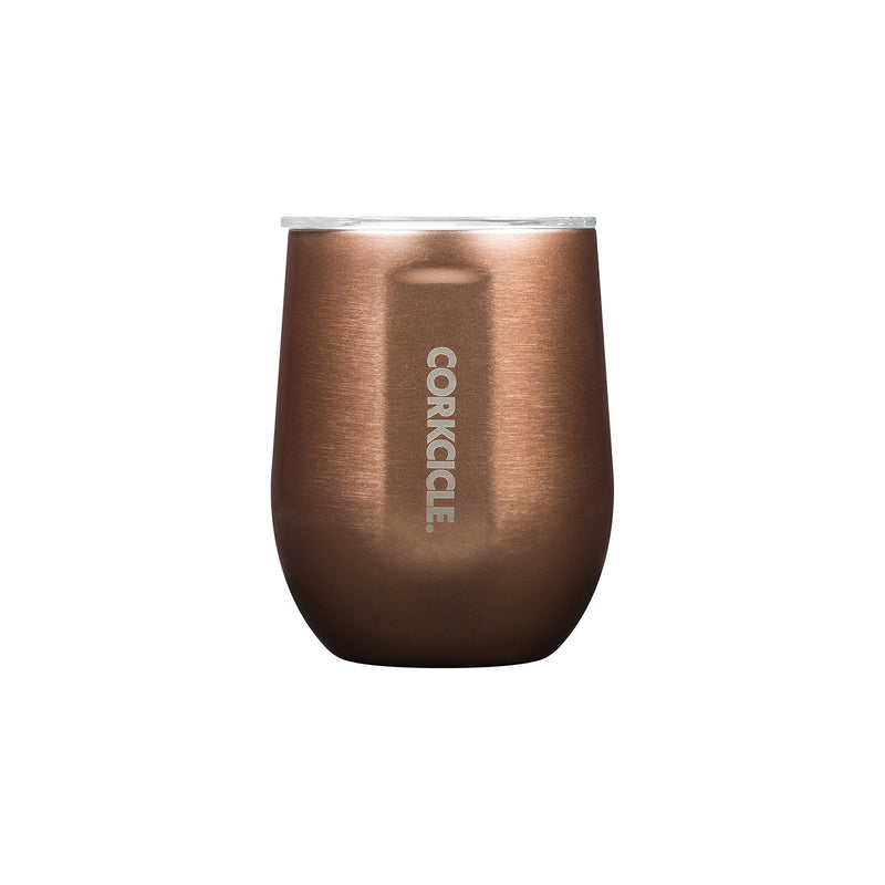 Corkcicle Metallic 12 Ounce Stainless Steel Stemless Travel Cup with Lid, Copper