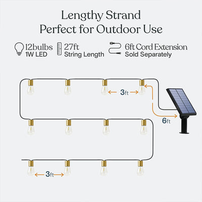 Brightech Glow Solar Powered LED 12 Bulb Waterproof Outdoor String Lights, 28 Ft