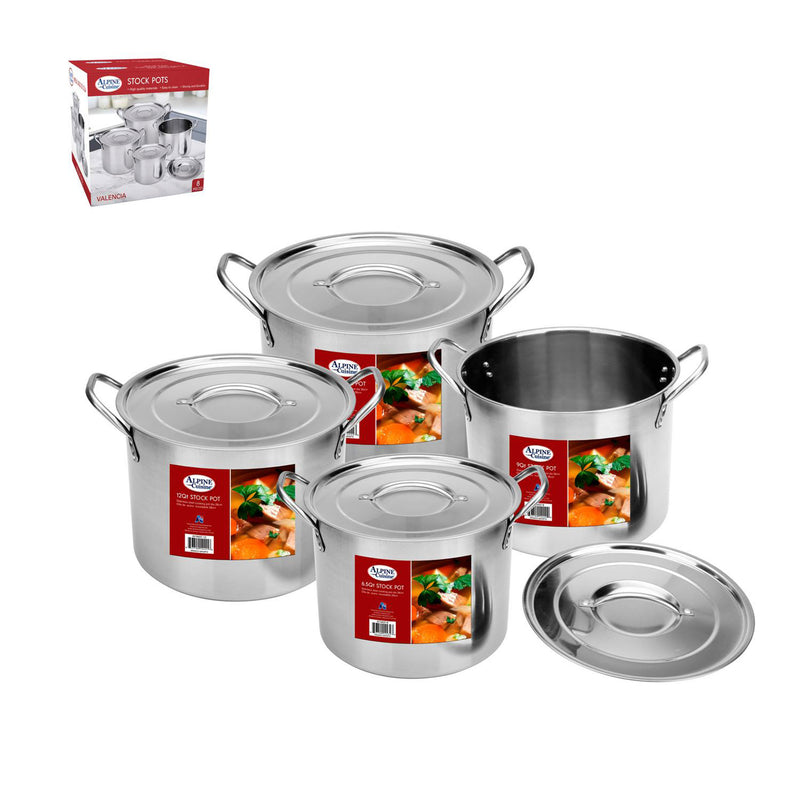Alpine Cuisine Stainless Steel Stock Pot with Lid & Handles, 8-Piece Set, Silver