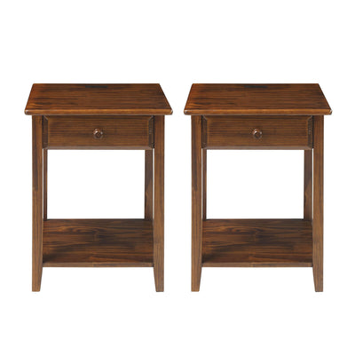Casual Home Wood Night Owl Bedside Nightstand w/ USB Ports, Warm Brown (2 Pack)