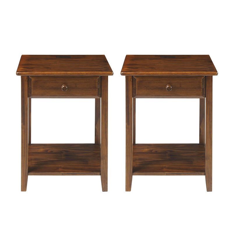 Casual Home Wood Night Owl Bedside Nightstand w/ USB Ports, Warm Brown (2 Pack)