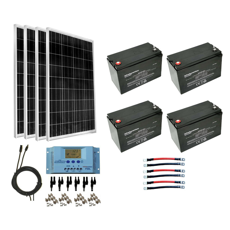 Windy Nation 400W Solar Panel Fully Off Grid Kit & 12V 100 Ah Batteries (4 Pack)