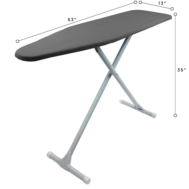 Homz T-Leg Foldable Adjustable Ironing Board with Foam Pad & Cotton Cover,Gray - VMInnovations