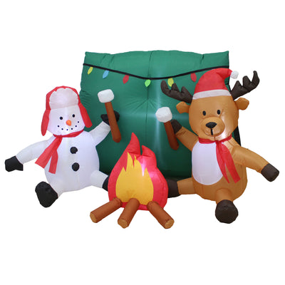 A Holiday Company 6 Ft Wide Inflatable Snowman & Reindeer Pal Holiday Decoration