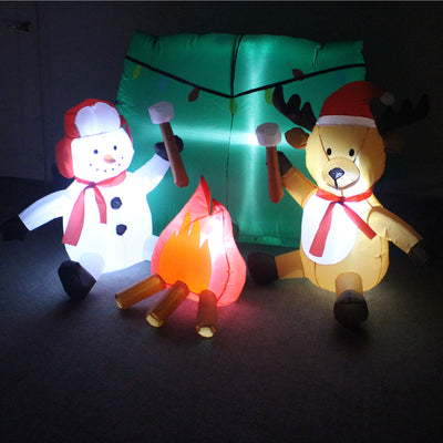 A Holiday Company 6 Ft Wide Inflatable Snowman & Reindeer Pal Holiday Decoration