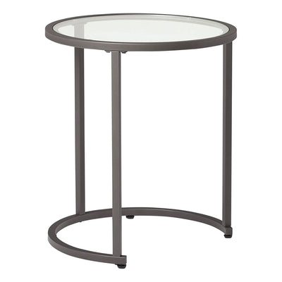Studio Designs Camber Modern Round Nesting End Tables, Pewter Metal/Clear Glass