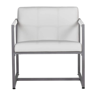 Studio Designs Home Camber Mid-Century Modern Small Accent Chair, White Leather