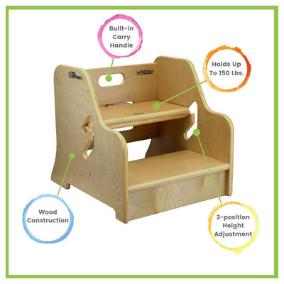 Little Partners 2-In-1 Growing Adjustable Height Wooden Step Stool, Natural