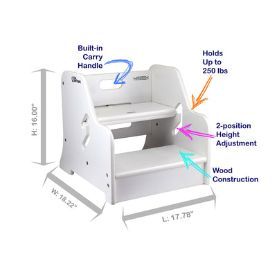 Little Partners Growing Adjustable Height Wooden Step Stool, White (Open Box) - VMInnovations