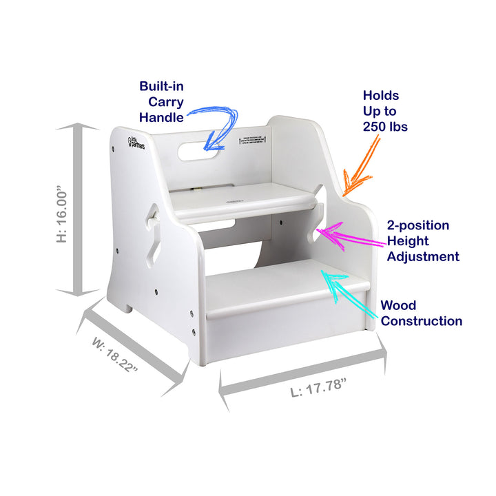 Little Partners Growing Adjustable Height Wooden Step Stool, White (Open Box) - VMInnovations