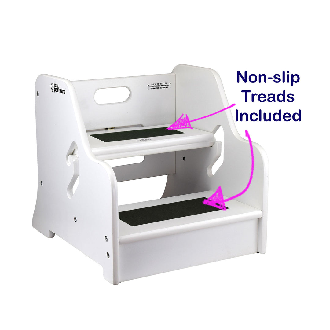 Little Partners Growing Adjustable Height Wooden Step Stool, White (Open Box) - VMInnovations
