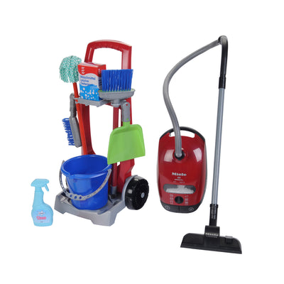 Theo Klein Kid's Cleaning Trolley with Miele Vacuum Toy Set for Ages 3 & Up, Red