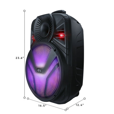 QFX 15 Inch Rechargeable Bluetooth Speaker System with LED Lights and Microphone