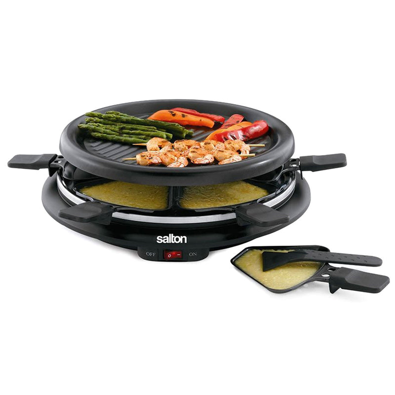 Salton Compact Party Grill w/ 6 Spatulas and 6 Non Stick Raclette Grilling Pans
