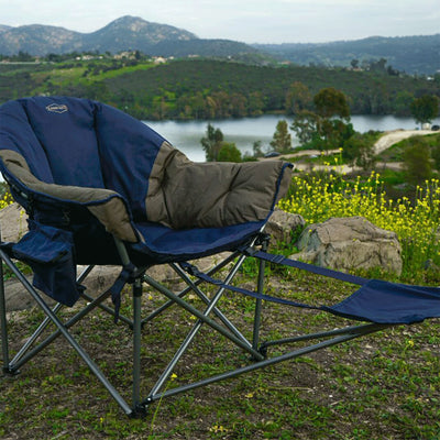 Kamp-Rite Kozy Klub Outdoor Camping Chair with Detachable Footrest, Navy & Tan