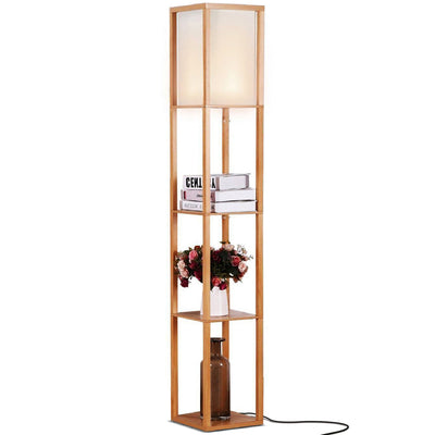 Brightech Maxwell Standing Tower Floor Lamp with Shelves and LED Bulb, Wood