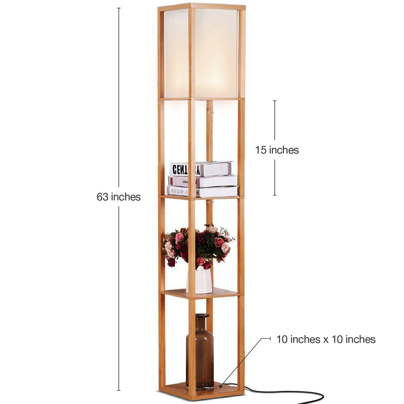 Brightech Maxwell Standing Tower Floor Lamp w/ Shelves & LED Bulb, Wood (2 Pack)